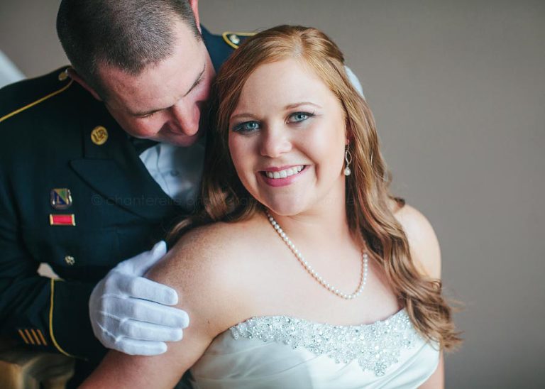 bride with military groom portrait