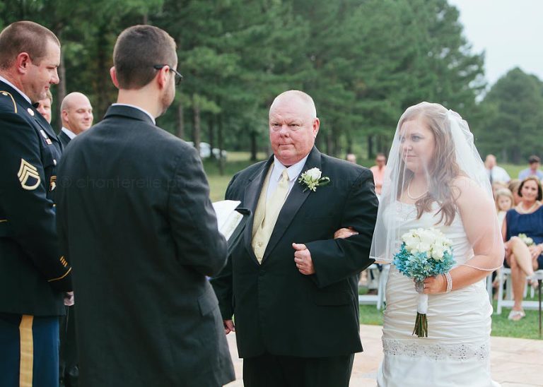 father giving bride away at backyard wedding