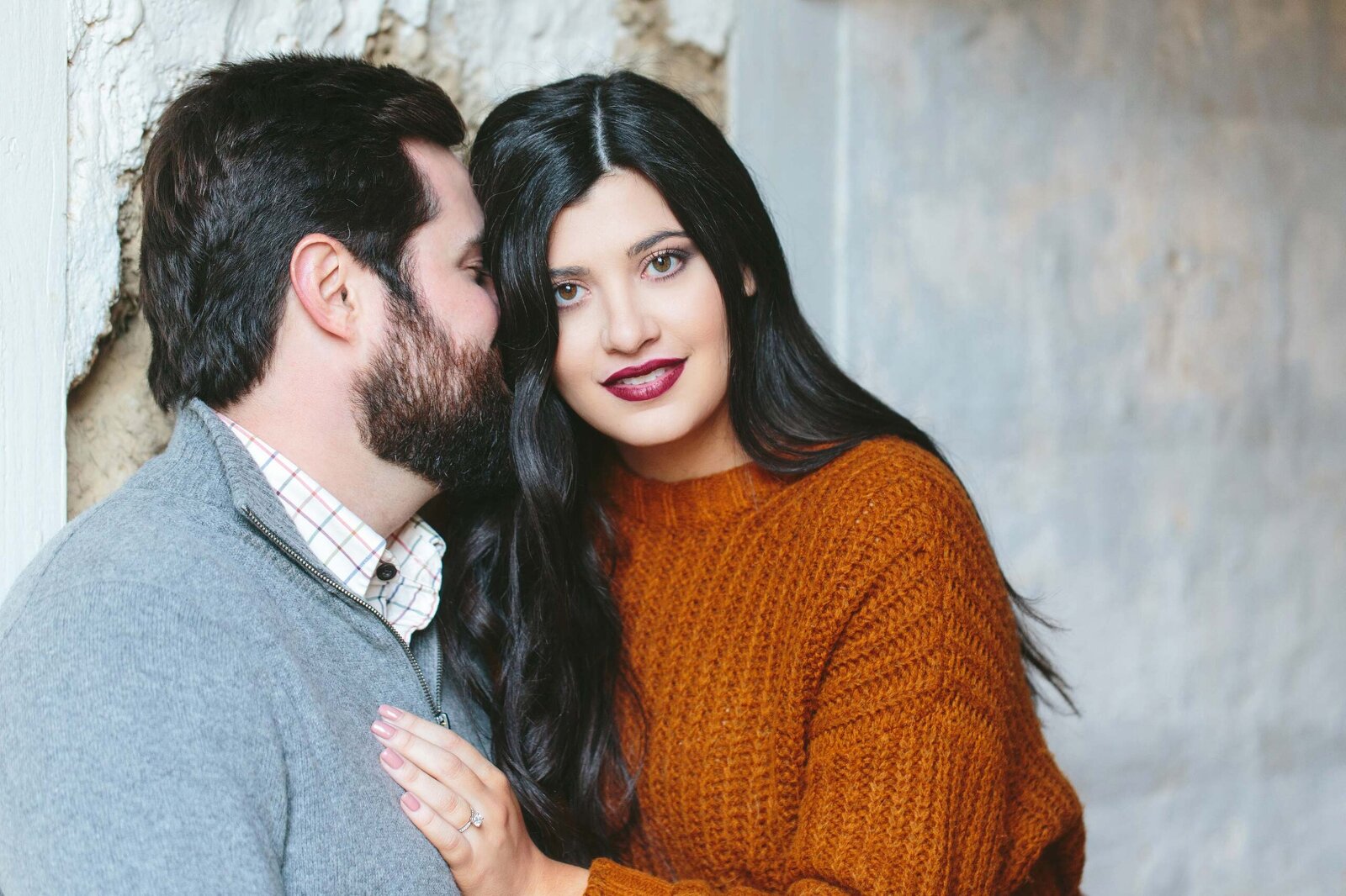 dark haired couple portrait in fall