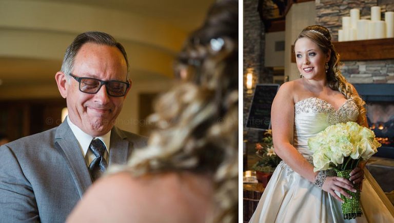 father of the bride emotional during first look at feather falls lodge