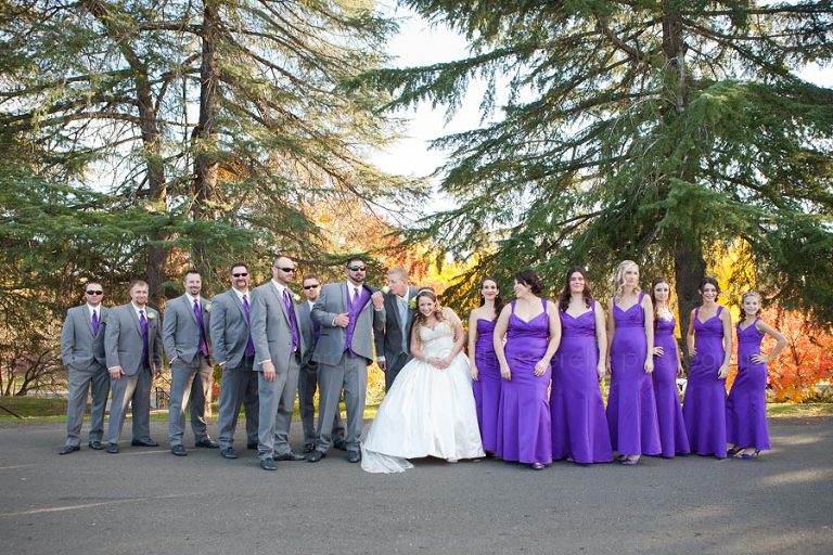 bridal party with fall colors at oroville wedding
