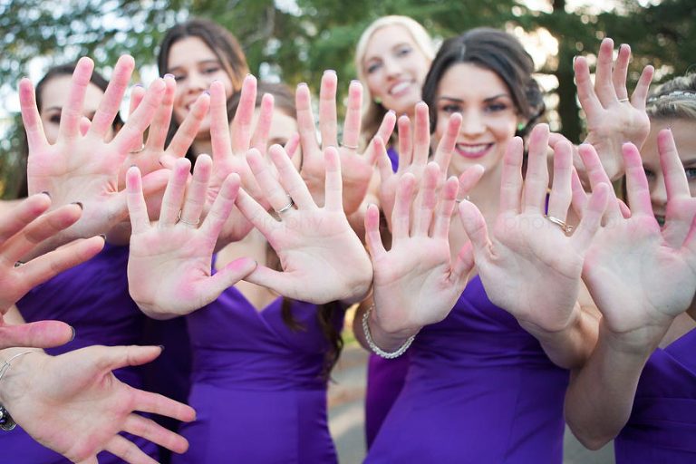 bridesmaids with hands stained from ribbon at sacramento wedding