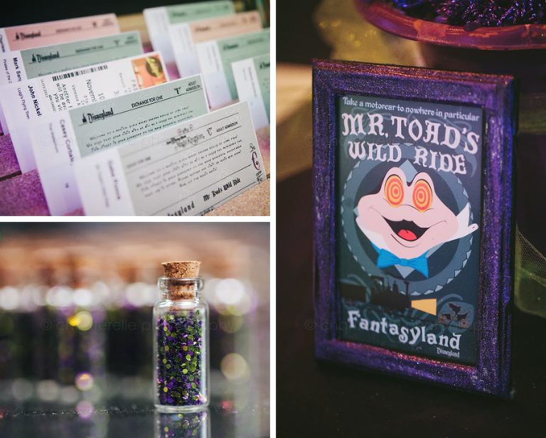 disney themed escort seating cards and pixie dust favors
