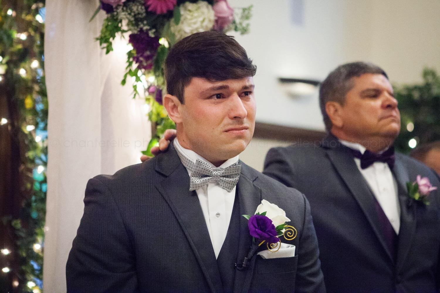 groom getting emotional during carl house wedding ceremony