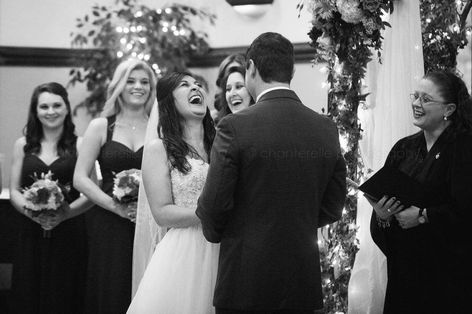 bride laughing during atlanta wedding ceremony