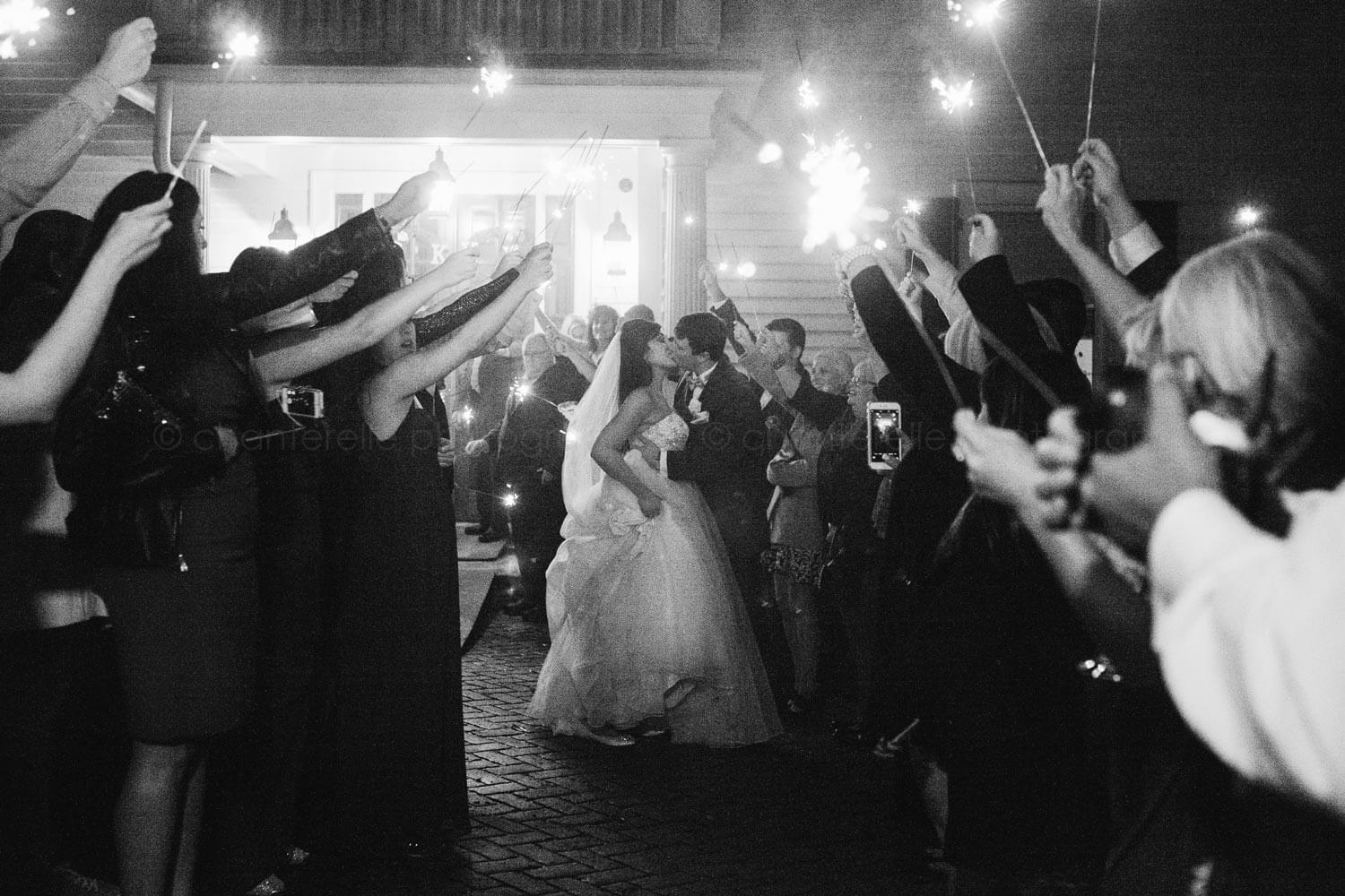 bride and groom sparkler exit at carl house
