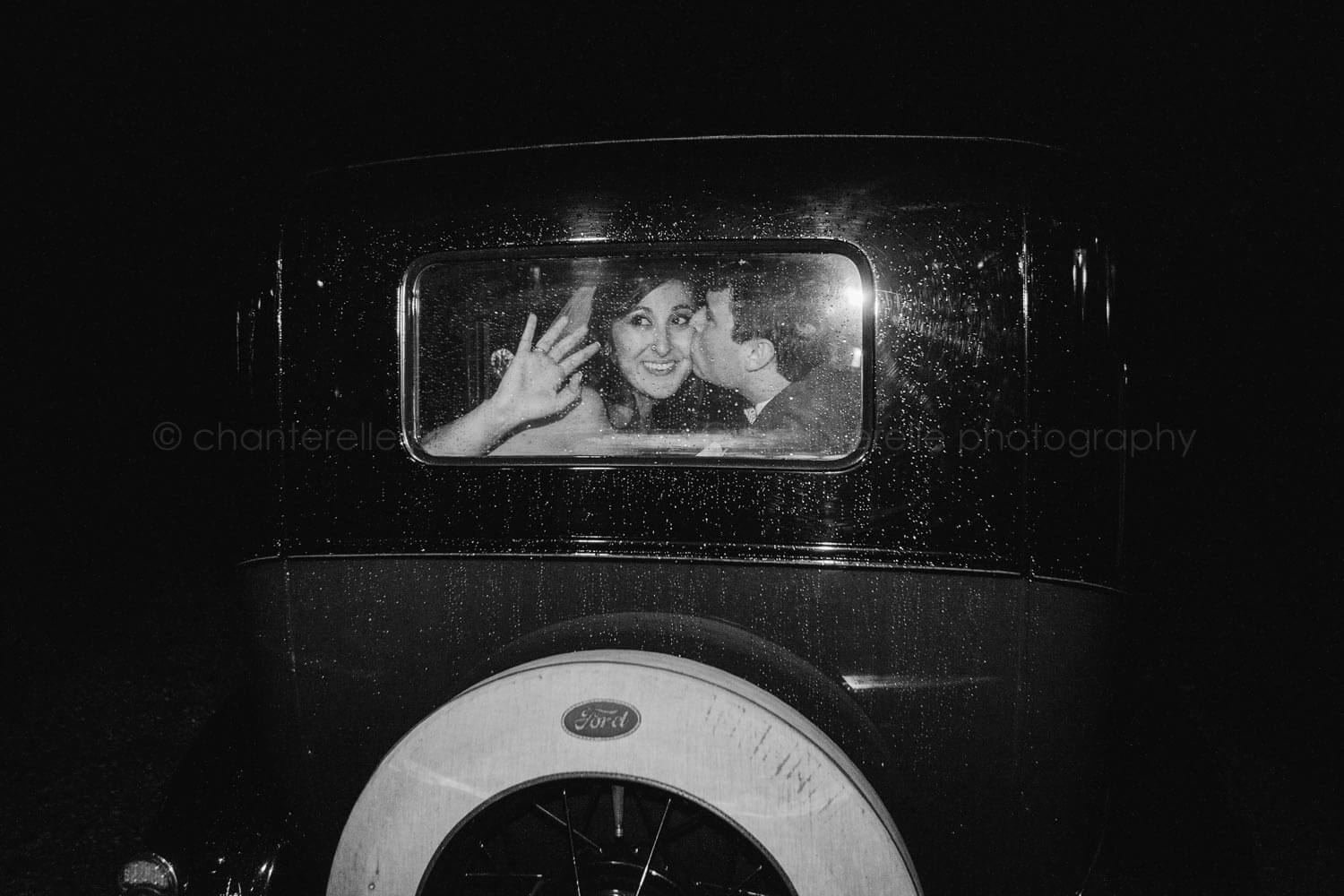 bride and groom leaving in ford model a