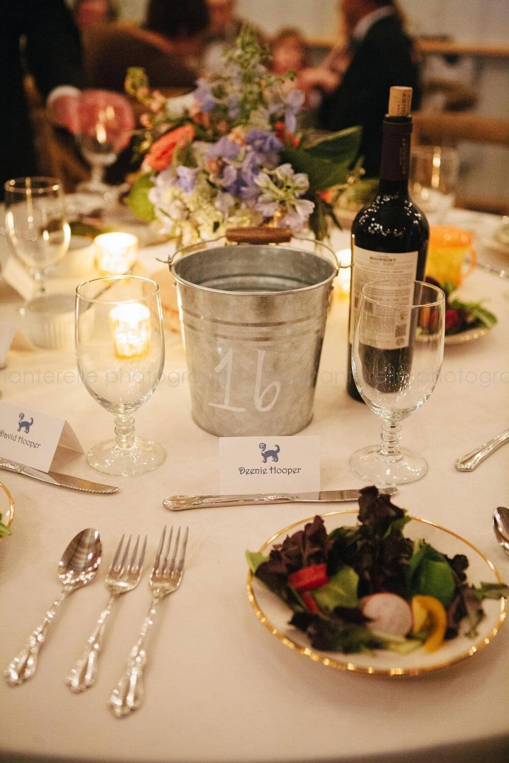 galvanized buckets used as wedding table numbers