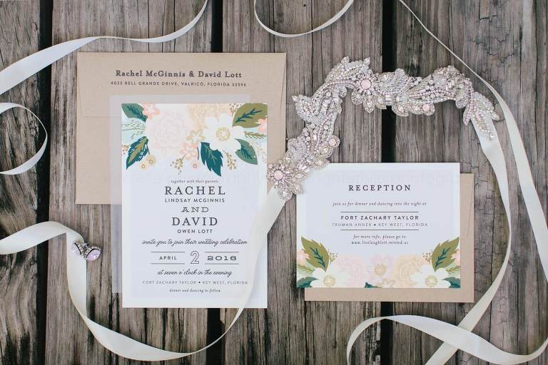 minted floral wedding invitation suite flatlay