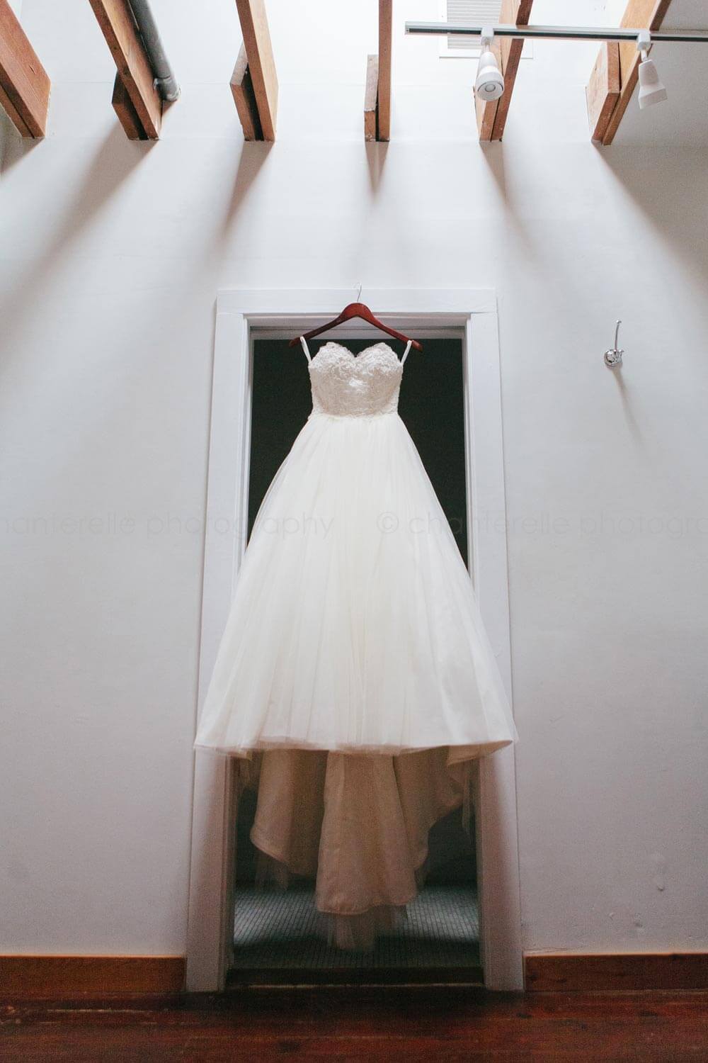 lace bodice wedding ballgown hanging at merlin guest house