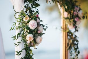 pink peony floral arrangement for key west florida beach wedding ceremony
