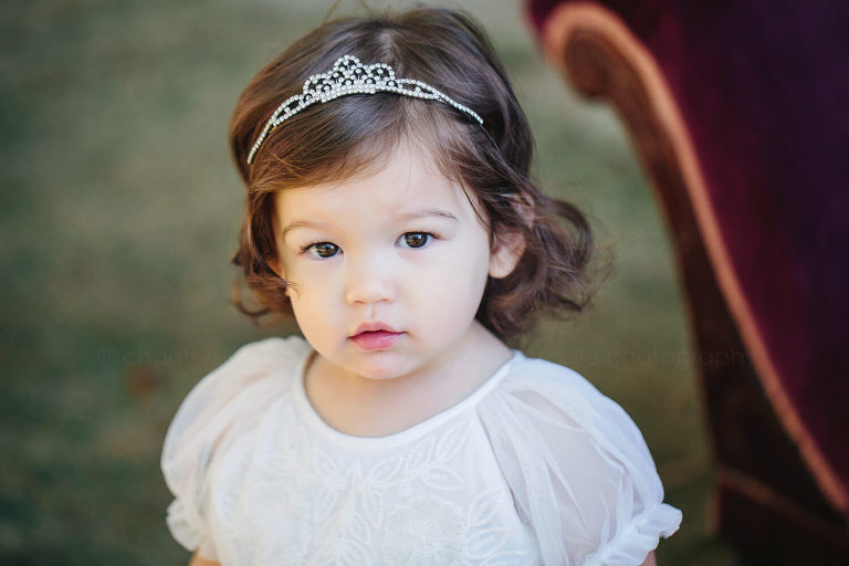 portrait of a baby wearing a tiara