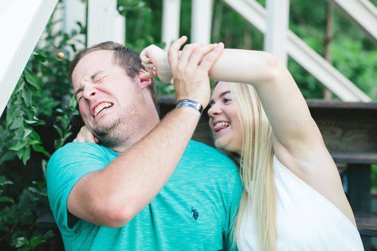 siblings goofing off during portrait session