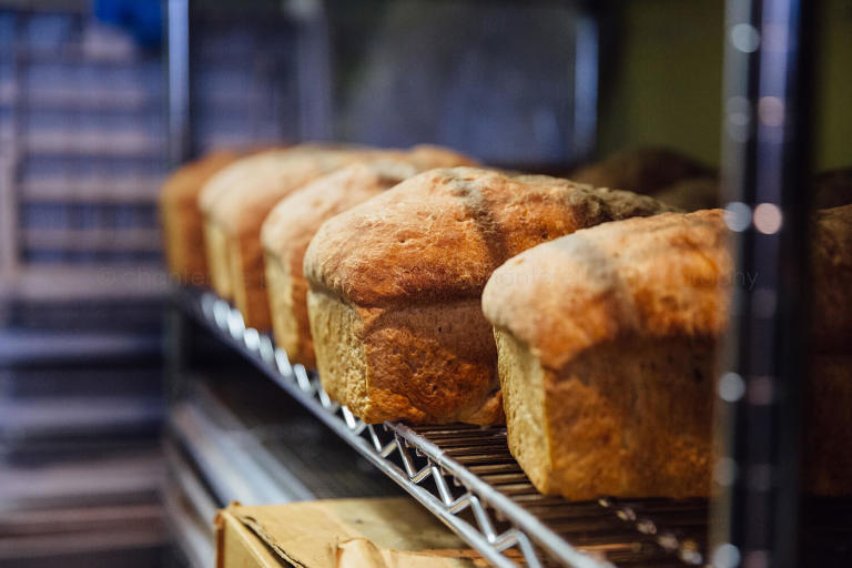 bread cooling at cake flour bakery