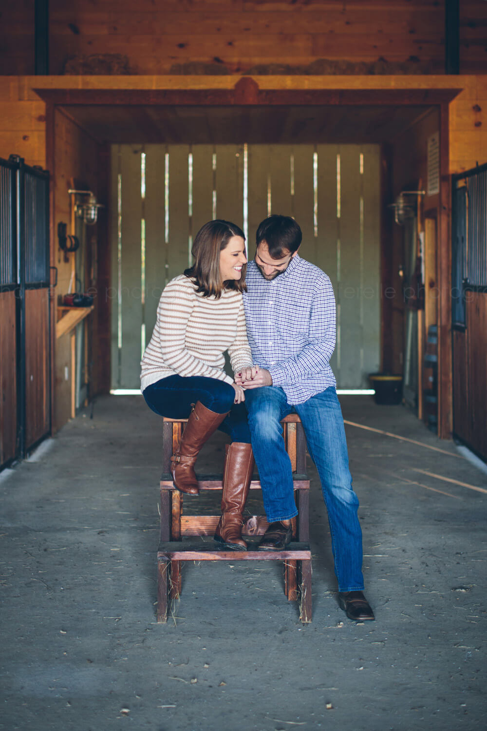 engaged couple inside montgomery alabama area stables