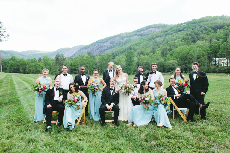 wedding party in north carolina mountains