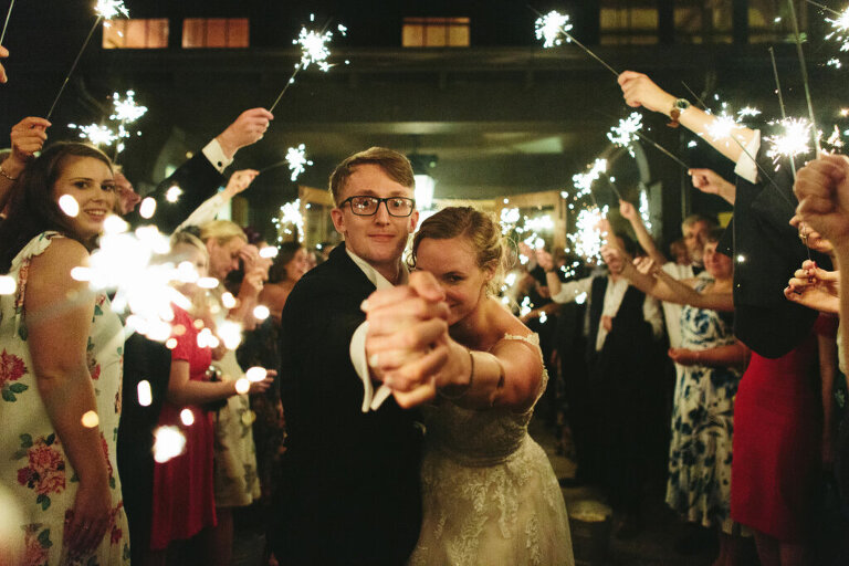 bride and groom's sparkler exit from canyon kitchen wedding reception