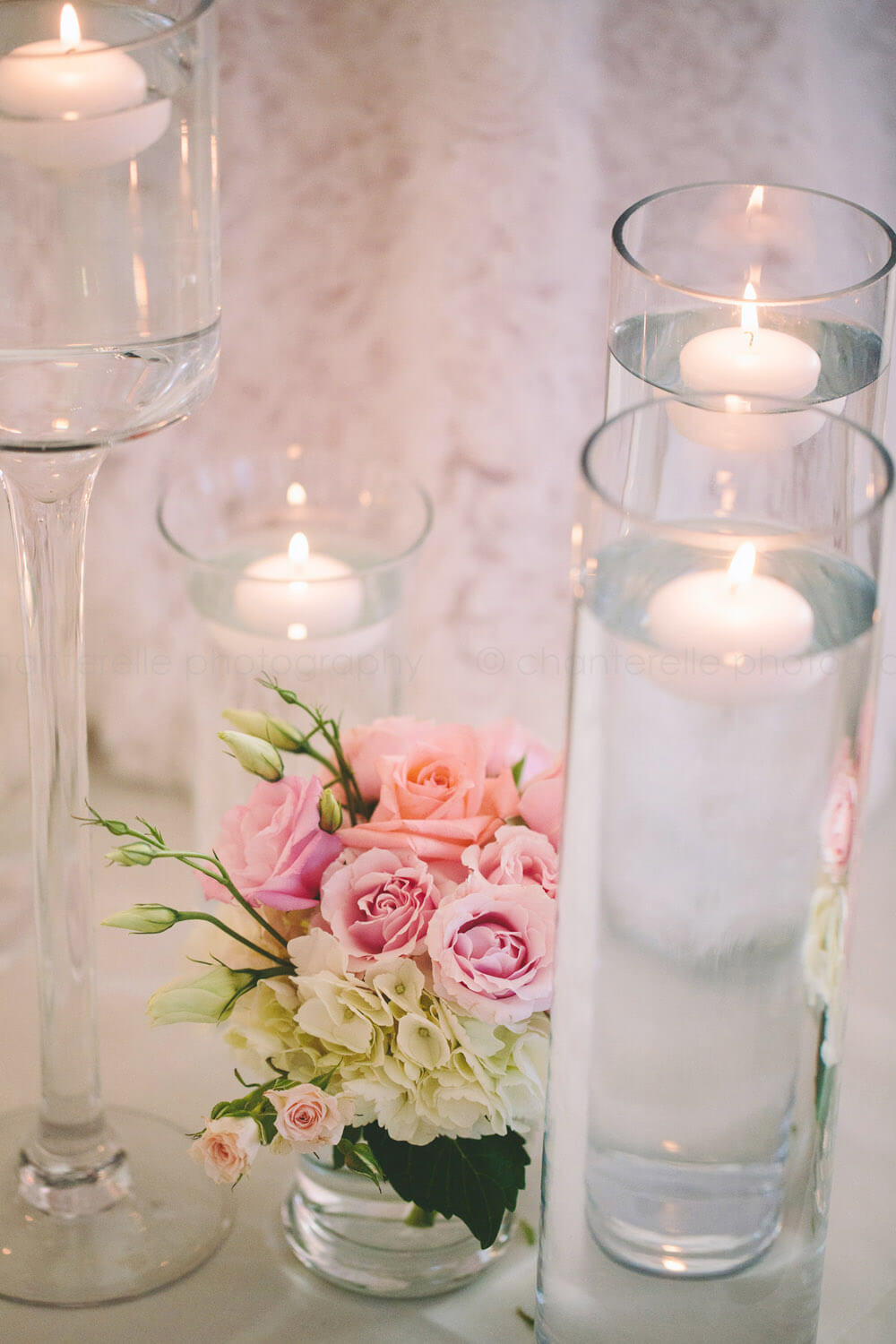 floating candles at the villa wedding reception