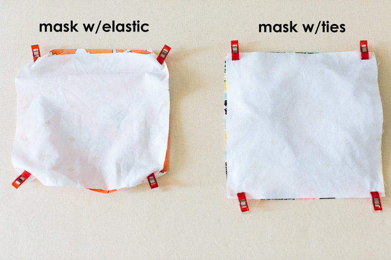 layers of diy face mask pinned together