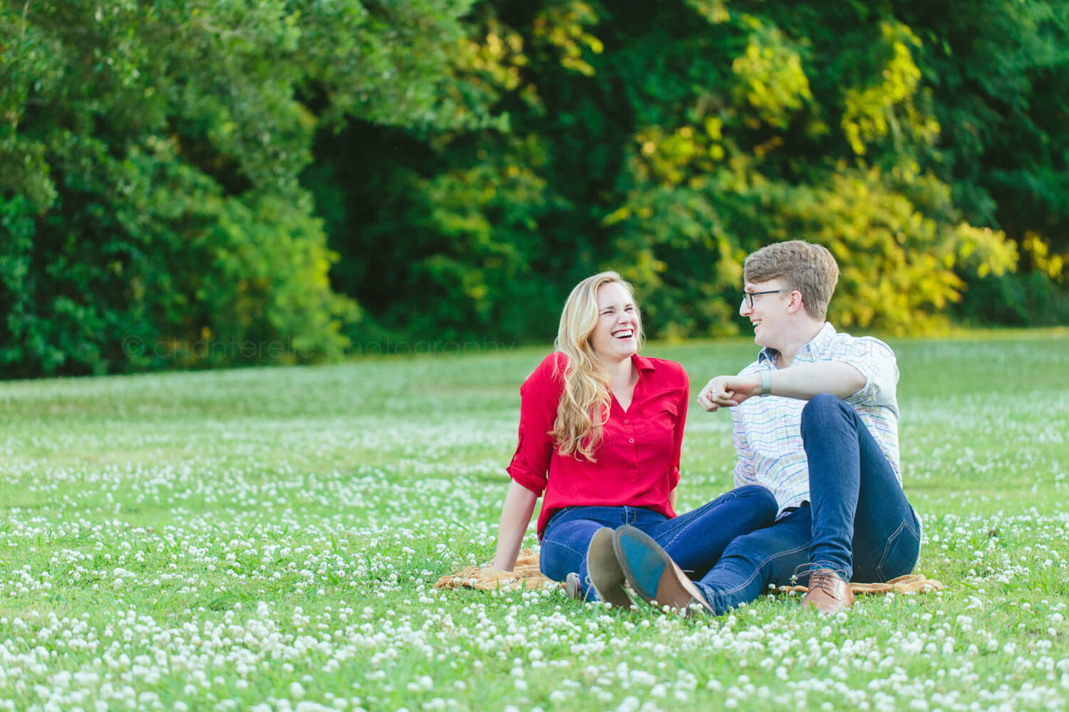 engaged couple laughing in montgomery