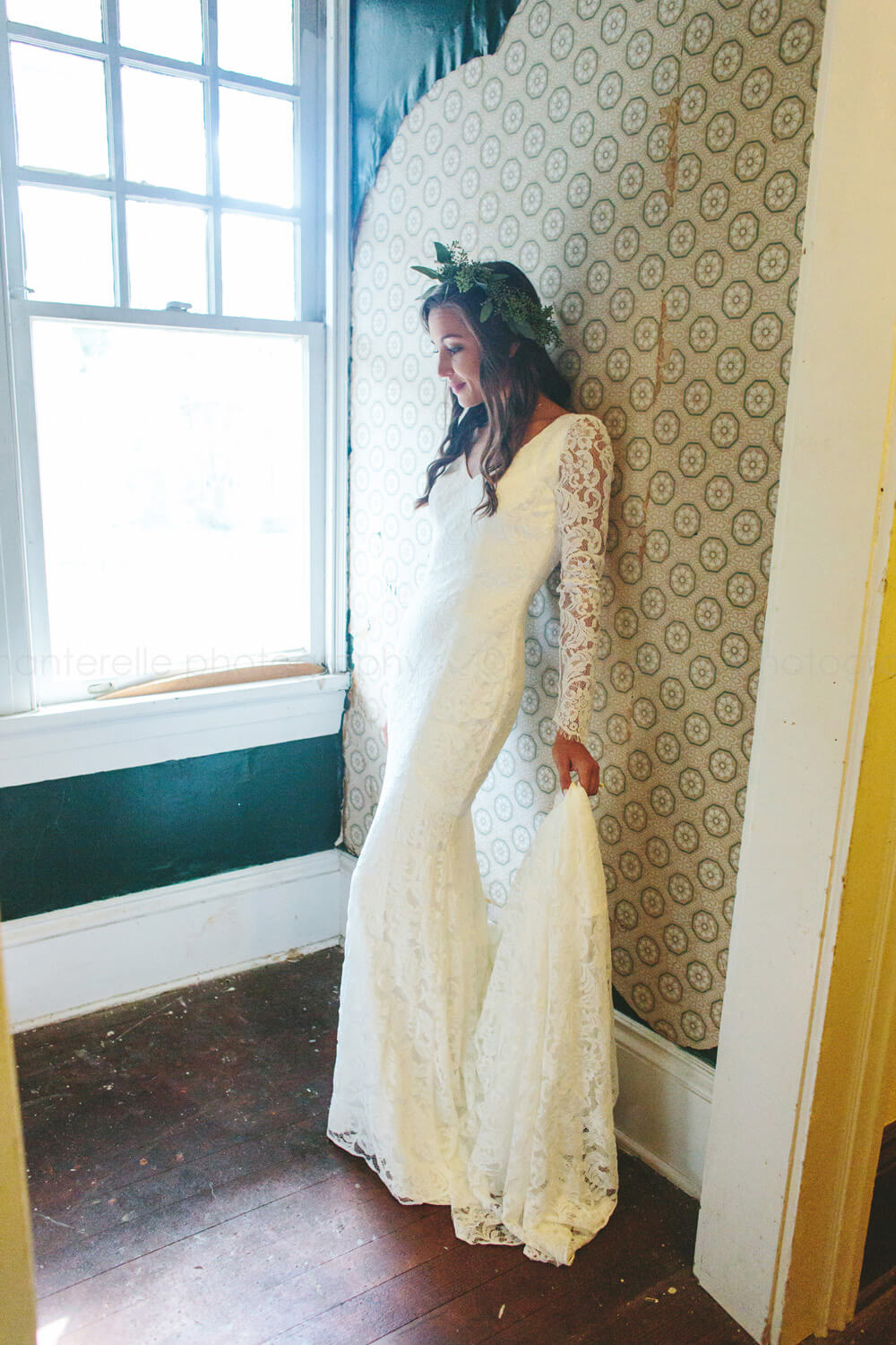 bride wearing theia gown at fitzgerald museum