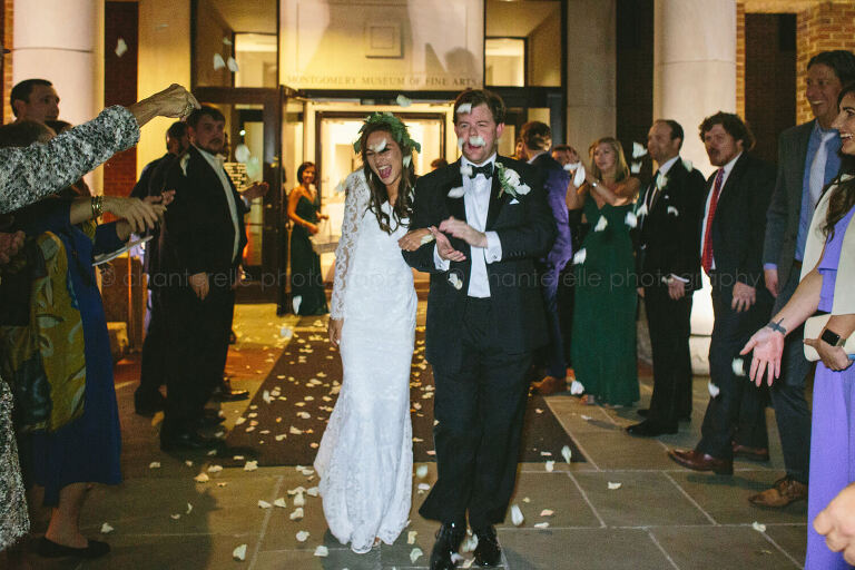 bride and groom flower petal exit at mmfa