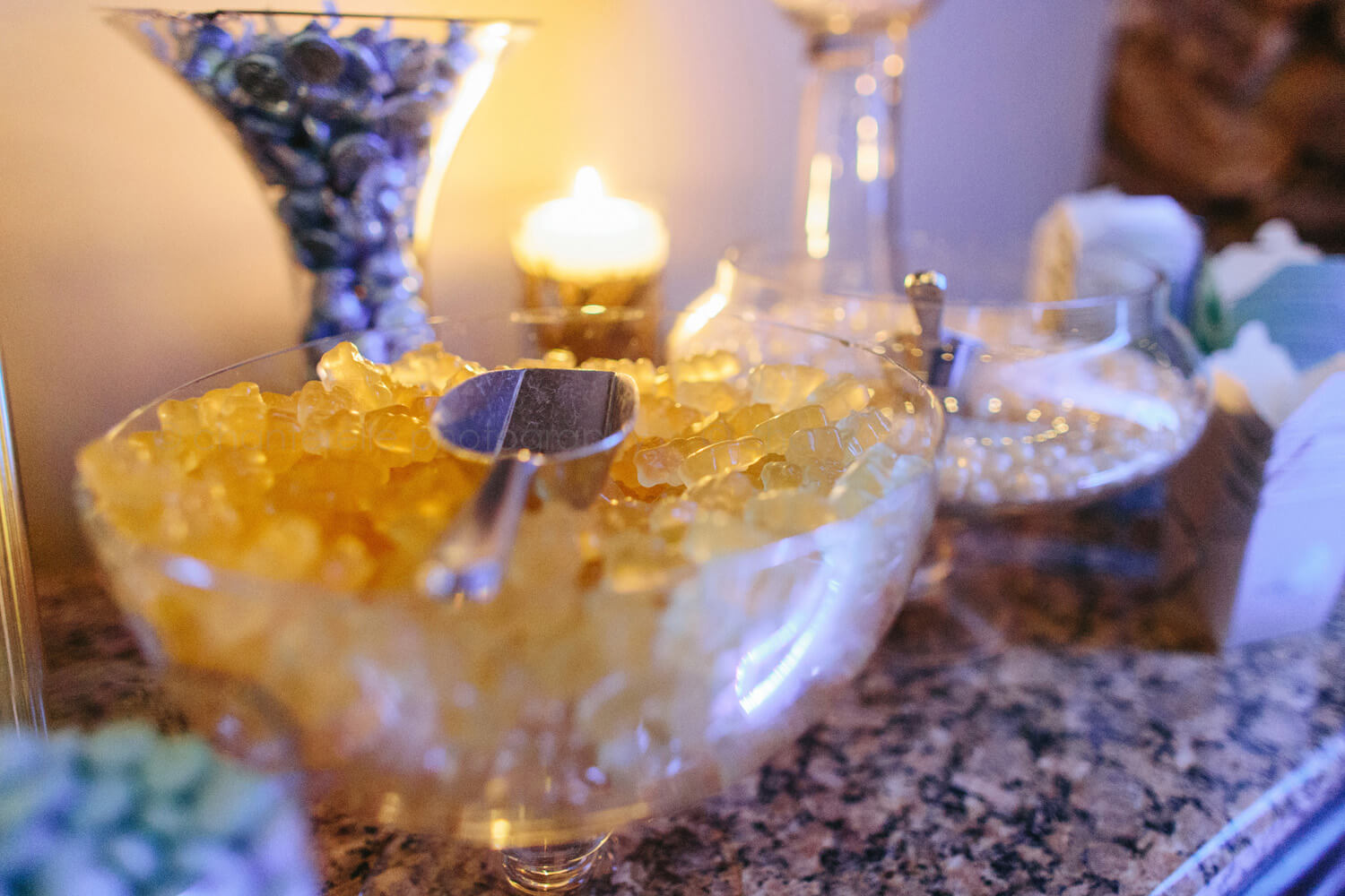 bowl of gummy bears at wedding reception